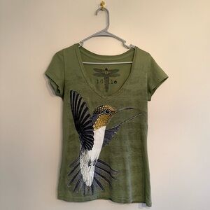 Green Hummingbird Graphic V-neck Shirt